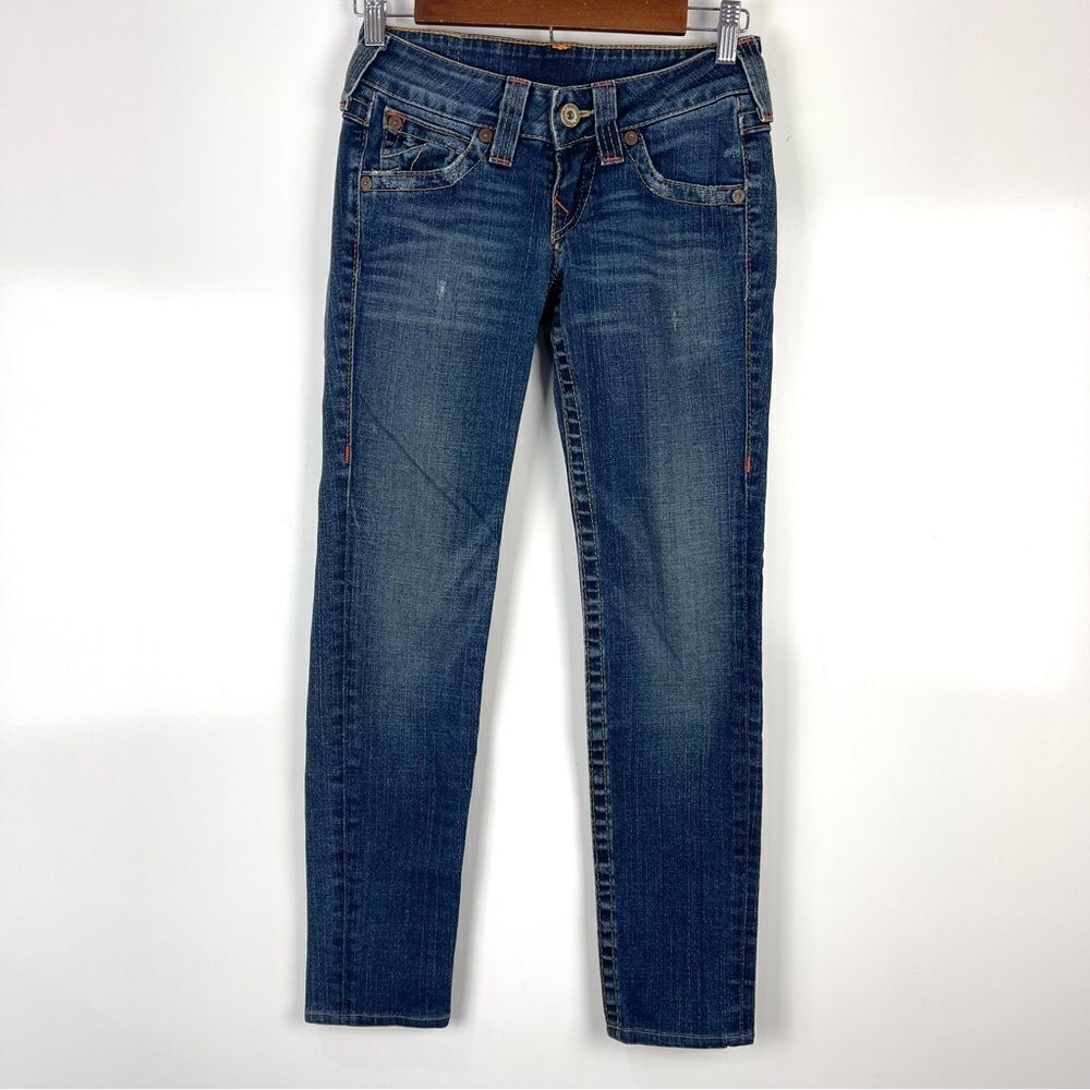 True Religion Distressed Flap Pocket Low Rise Julie Skinny Jeans Women's Sz 25